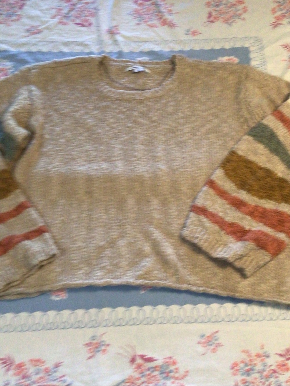 O'Neill Beige Crewneck Sweater with Striped Multicolor Sleeves